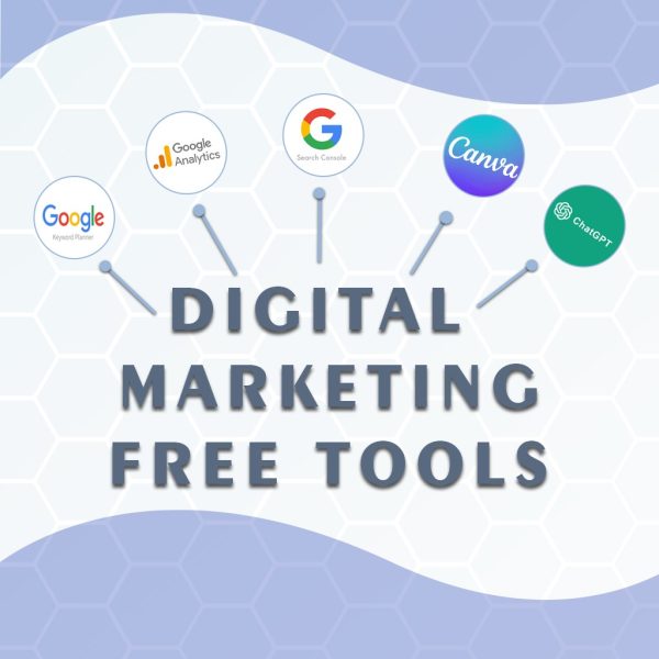 5 digital marketing free tools showing with arrow, from digital marketing